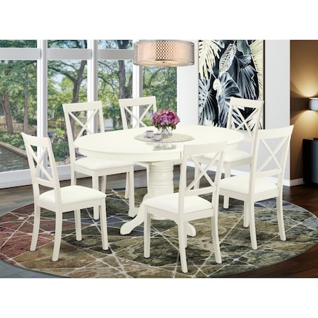 East West Furniture 7 Piece Avon Kitchen Table Set - Linen White AVBO7-LWH-LC